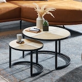 thumbnail of Design Wohnzimmertisch 2er Set Mango / Rattan Beistelltisch Rund, Couchtisch Wiener Geflecht, Tischset 2-teilig mit Metallbeine, Satztisch Holz /