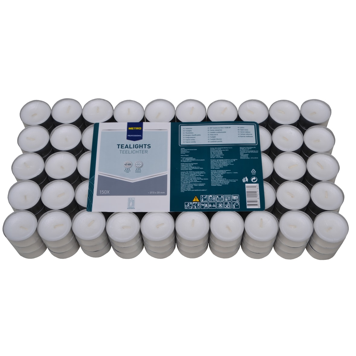 METRO Professional Candele da tè, paraffina, Ø 3.75 x 2 cm, durata 6 ore, bianco, 150 unità