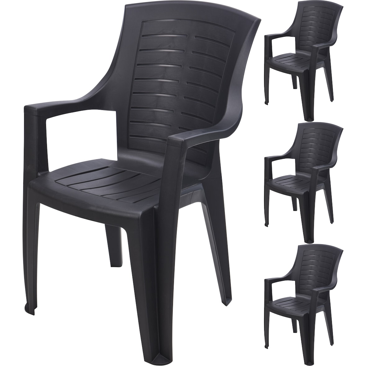 4x Stapelstuhl Hochlehner Gartenstuhl aus Kunststoff stapelbar Schwarz