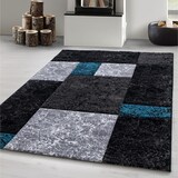 thumbnail of Carpetsale24 Teppich Läufer 80x300 cm – Kurzflor Konturenschnitt in Schwarz Grau Blau – Kariertes Design, für Flur, Küche, Wohnzimmer