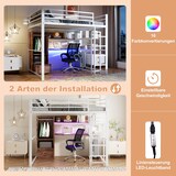 thumbnail of Hochbett 140x200 Metallrahmen mit LED-Beleuchtung, Schreibtisch, 1 Schublade, Regale, Geländer, Stauraum, Multifunktional, Weiß