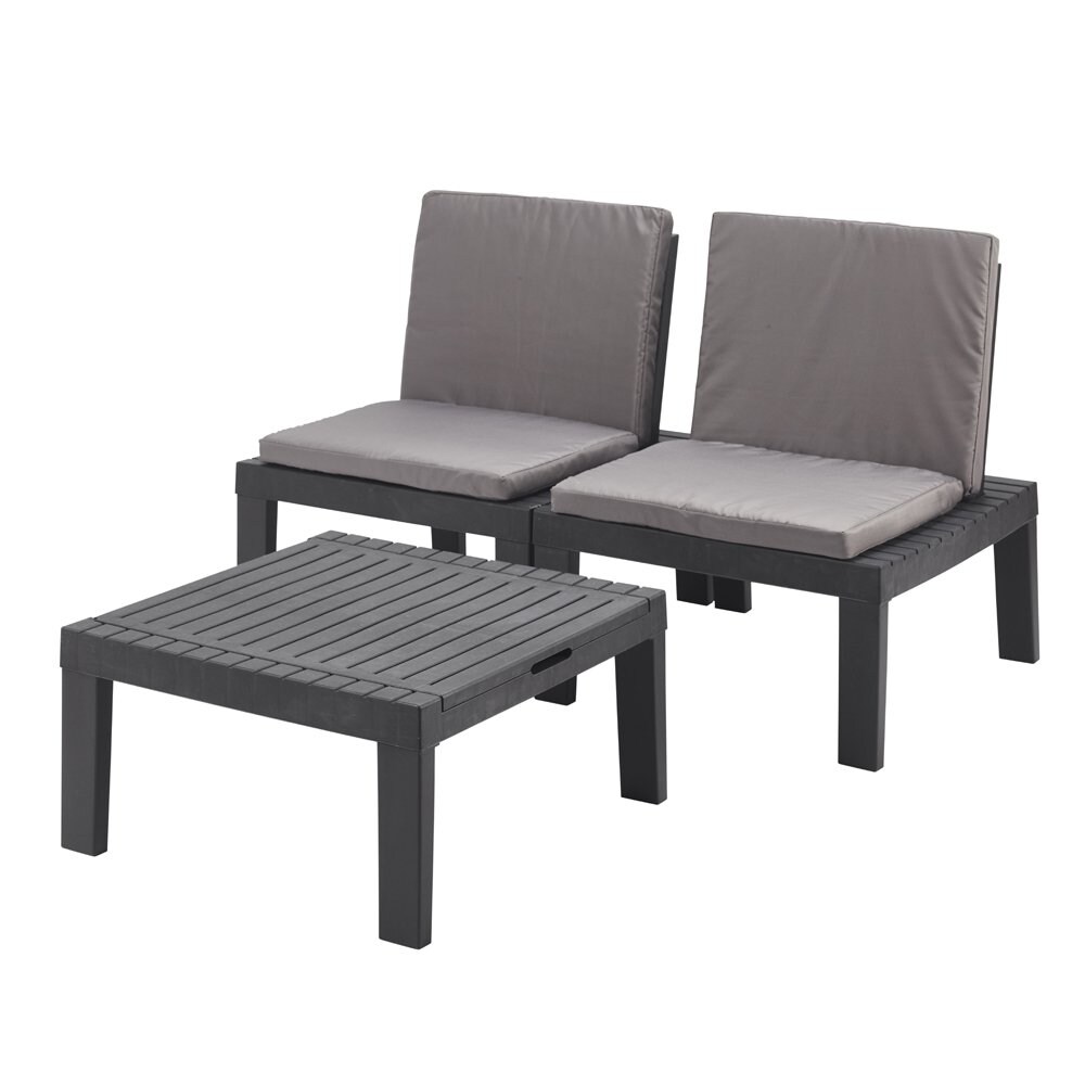 Dmora Set salotto da esterno Cervia, Set da giardino con 2 sedute con schienale ed 1 modulo multifunzione, 100% Made in Italy, Antracite