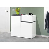 thumbnail of Dmora Schuhschrank Ryan, Mehrzweckschrank mit 2 Türen und 1 Klapptür, Eingangsschuhregal, 100% Made in Italy, 80x40h80 cm, Hochglanzweiß und Schiefer