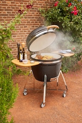 thumbnail of Tarrington House Barbacoa de carbón Kamado Naggado XL, cerámica / acero inoxidable, Ø 66 x 121 cm, mesas laterales plegables, termómetro, móvil, negro