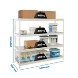 thumbnail of SimonRack Industrieregal, 2000x2400x600 mm, 400 kg am Biegepunkt, 4 Metallböden, Garagenregal, Weiss/Verzinkt- Simonforte