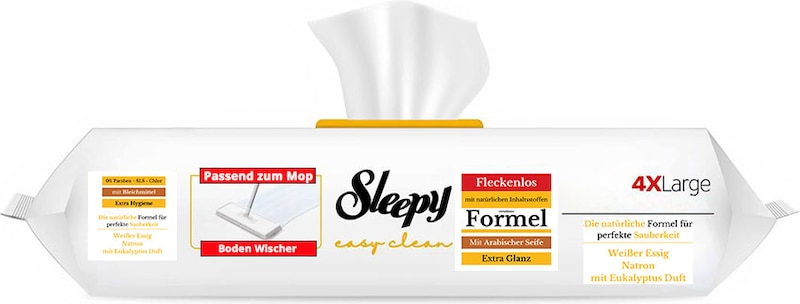 Produktbild von Sleepy Easy Clean Bodenreinigungstücher – 4x50 Tücher, Mit Schmierseife, Gelb, Für Mopsysteme, Vegan & Hypoallergen