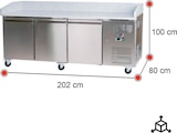 thumbnail of Cleiton® Pizzatisch 3 Türen 200x80 cm mit Arbeitsfläche aus Granit mit Umluftkühlung | Pizzakühltisch aus Edelstahl