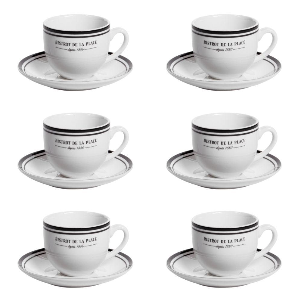 Tasse avec soucoupe Bistrot 22 cl x6 -  22.00 cl Blanc Rond Porcelaine Table Passion 12.00x9.00 cm