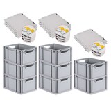 thumbnail of PROREGAL 8x Eurobox NextGen Grip mit Scharnierdeckel & gelben Verschlüssen | HxBxT 22x30x40cm | 20 Liter | Griffe offen | Glatter Boden