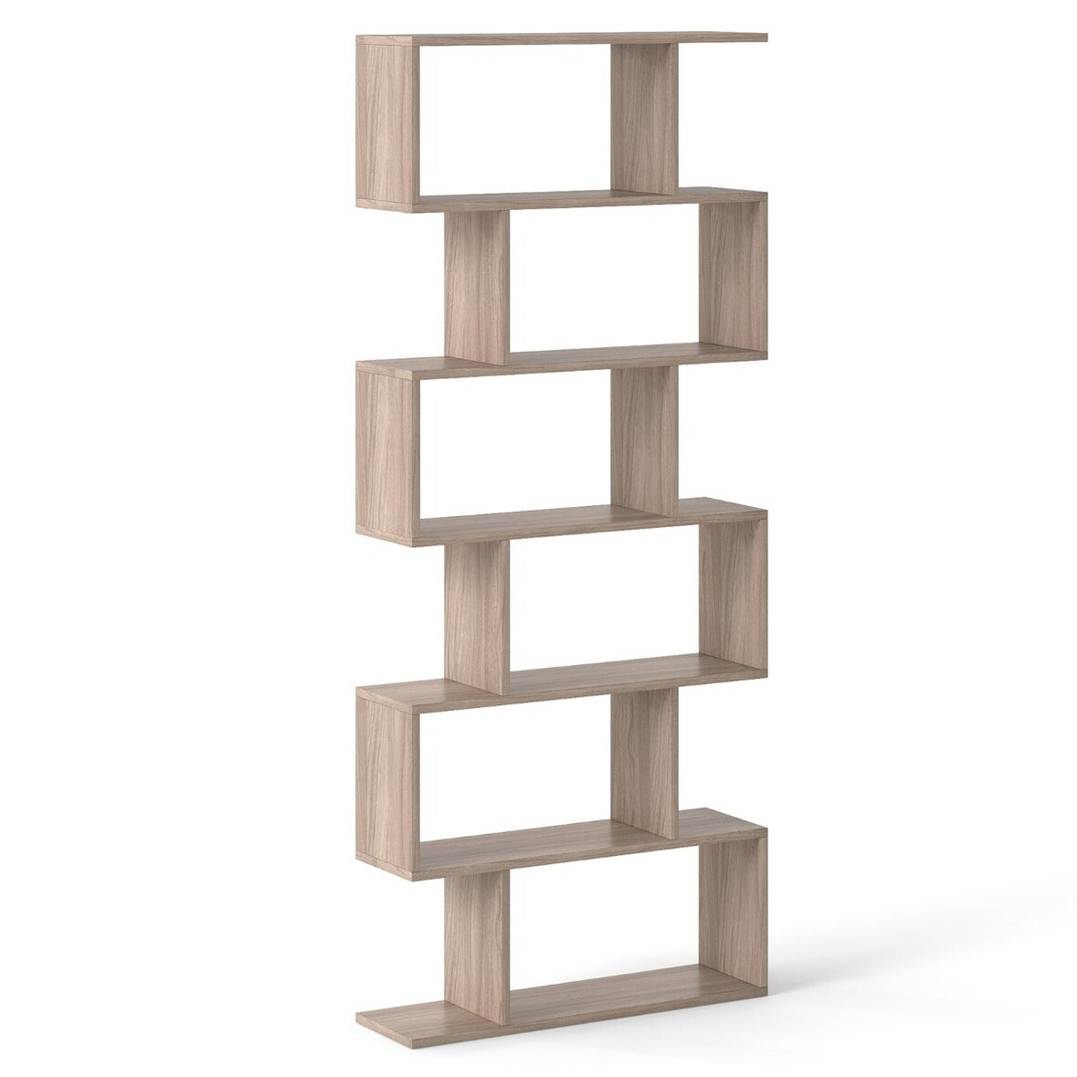 Helloshop26 - S-förmiges Bücherregal 80 x 23 x 191 cm modernes Design 6 geräumige Regalböden vielseitig graues Holz 20_0019149