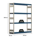 thumbnail of PROREGAL Weitspannregal ELCH Stecksystem T-Profil | Grundregal | HxBxT 200x175x50cm | 4 Ebenen | Stahlplatten-Fachboden | Fachlast 400kg | Enzianblau