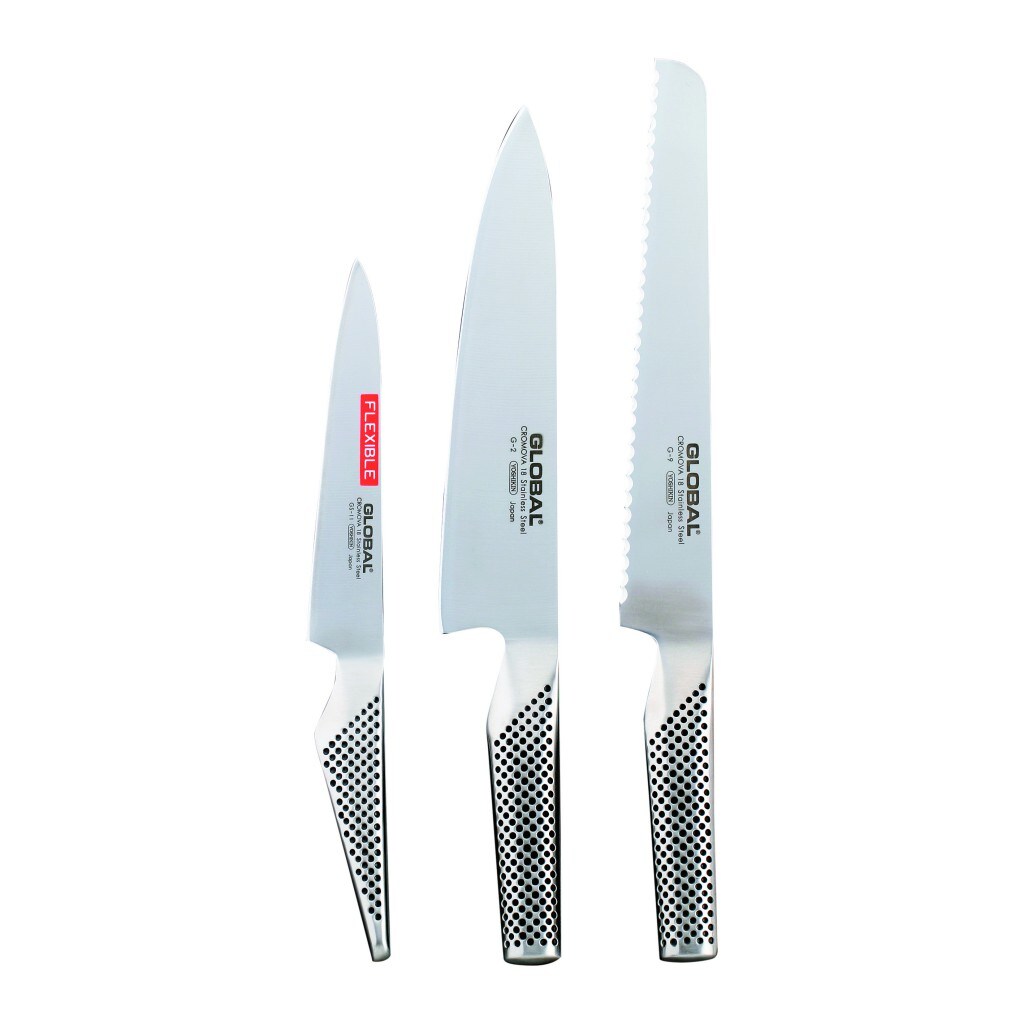 Global Kochmesser Set G-9211: Kochmesser + Brotmesser + kleines Filitiermesser