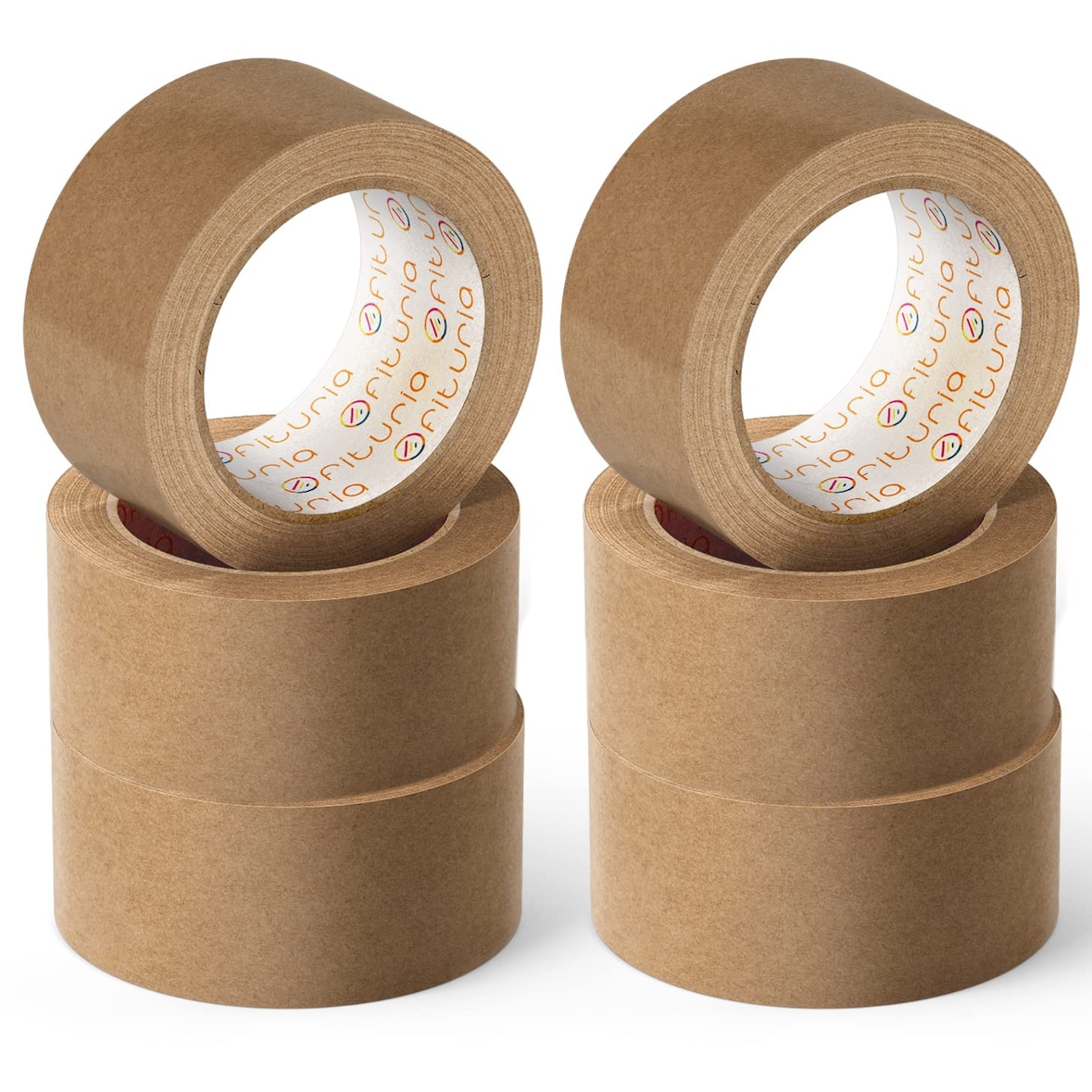 Cinta Adhesiva Ecológica de Papel Kraft color Marrón. Cinta de Carrocero para Embalaje. Ofituria  (72 mm x 45 mts - Kraft, 6 Rollos)