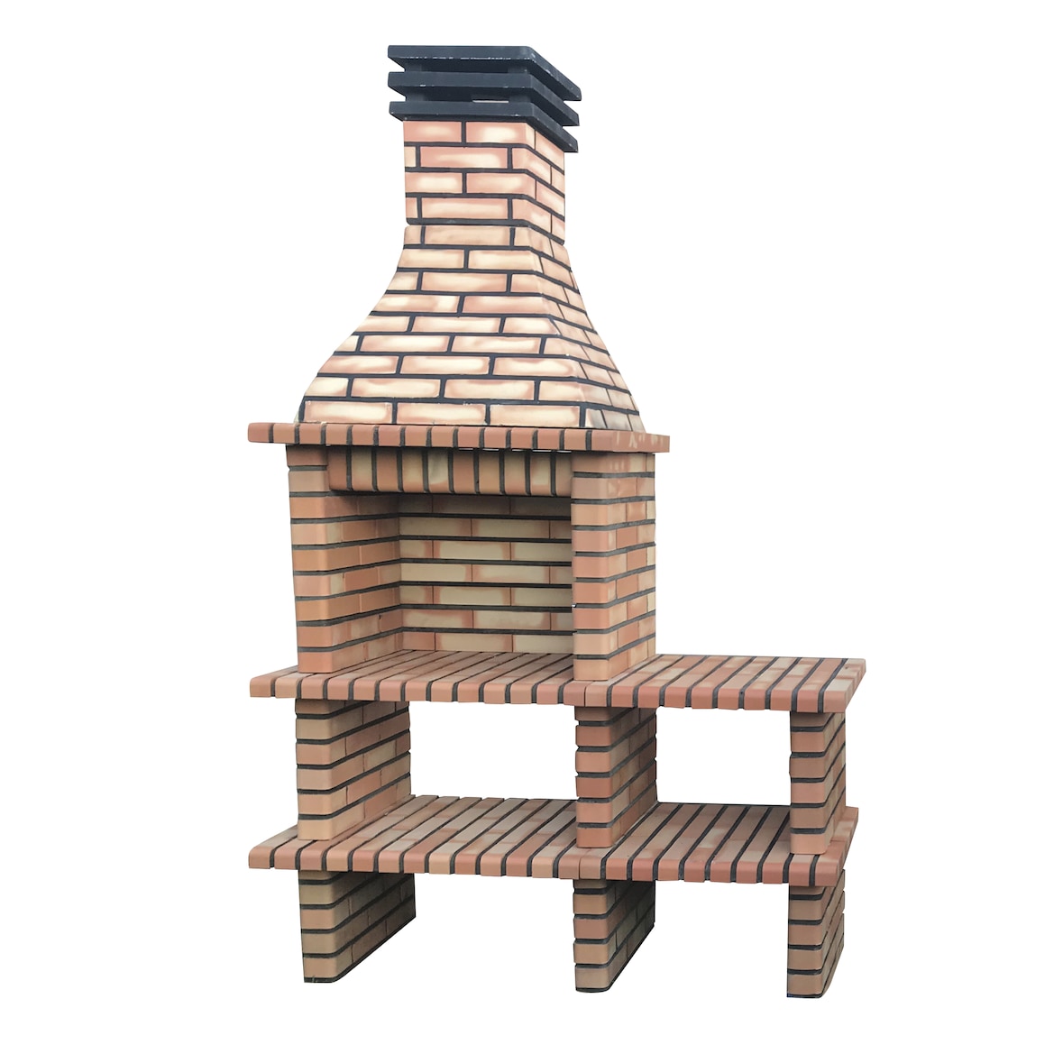 BARBECUE BRICK - Barbecue avec 2 bancs, en brique et ciment réfractaire - 150x57x245cm