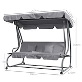 thumbnail of Outsunny balancín de jardín exterior de 3 plazas convertible en cama con toldo ajustable soportes y 2 almohadas carga 340 kg 200x120x164 cm gris