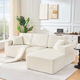 thumbnail of Modulares Ecksofa L Form Cord Beige 235x128x60 cm mit Chaiselongue für 2 Personen, vakuumverpackt, inklusive 2 Kissen, platzsparend