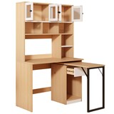 thumbnail of Schreibtisch mit Hochschrank, 110x55x180 cm, Swivel Desk, Acryltüren, Stauraum mit Kabelloch-Design, für Büro und Arbeitszimmer, Natur+Weiß