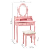 thumbnail of vidaXL Schminktisch-Set mit Hocker Rosa 75x69x140 cm Paulownia-Holz
