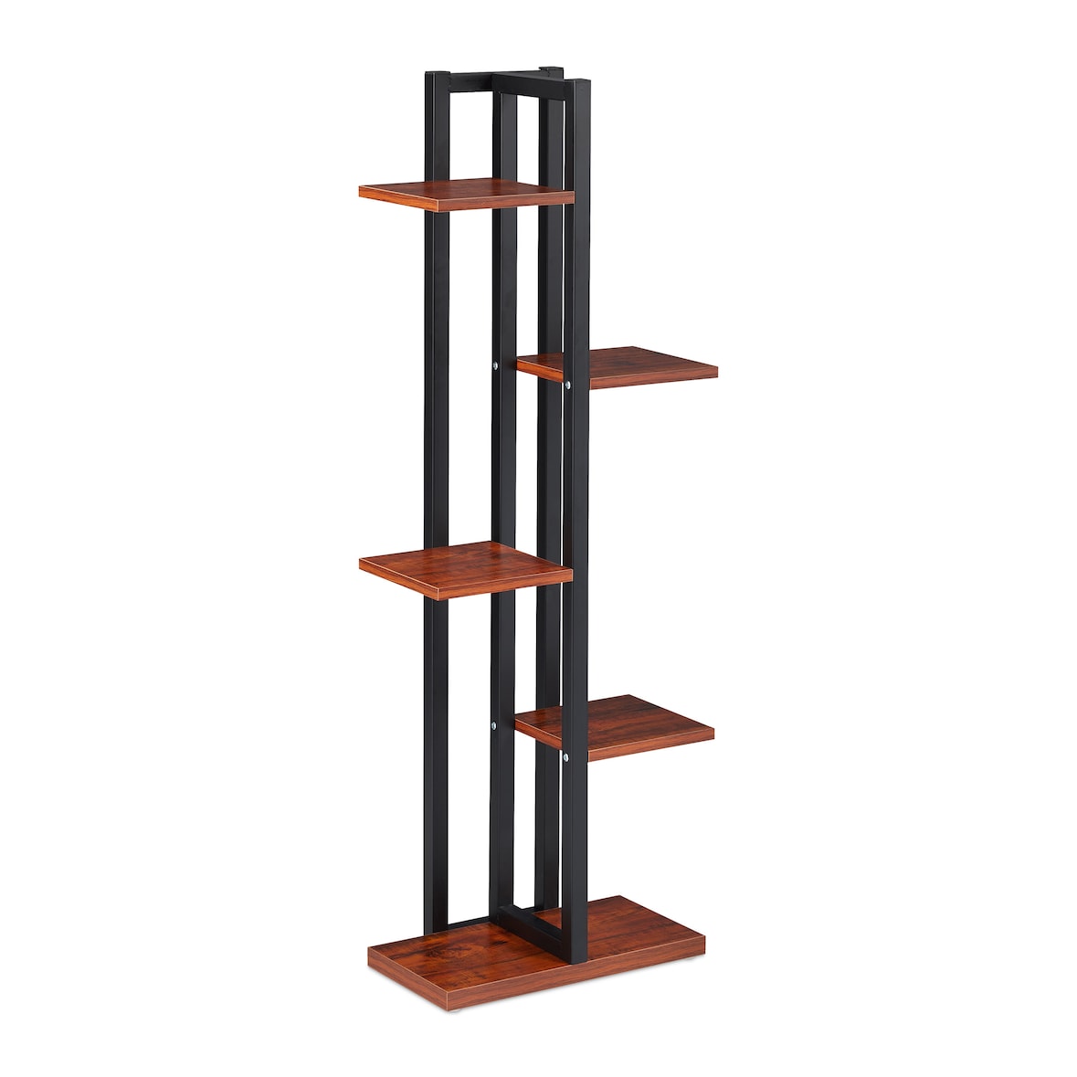 Relaxdays Pflanzenregal, Blumentreppe mit 5 Ablagen, HBT 117 x 43 x 22 cm, Stahl u. MDF, Blumenregal innen, dunkelbraun