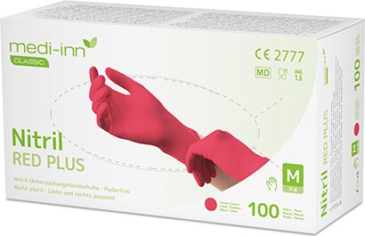 100 `Medi-Inn® Classic` Handschuhe, Nitril puderfrei rot `Nitril Red Plus` Größe XL