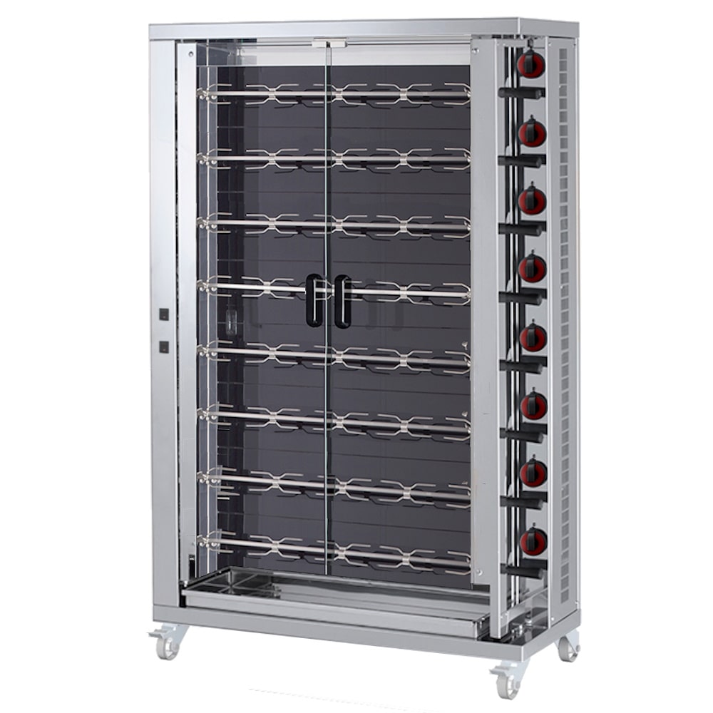 Vitrokeramik hähnchengrill mit licht. 8 schwerter = 40/48 hühner - 1100x450x1800 mm - 33600 W 400/3V - 53404L84 Eurast