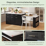 thumbnail of Kücheninsel 150x90x90 cm mit ausziehbarem Esstisch, viel Stauraum und 3,5 cm Marmor-Arbeitsplatte, Schwarz/Weiß, MDF, modernes europäisches Design