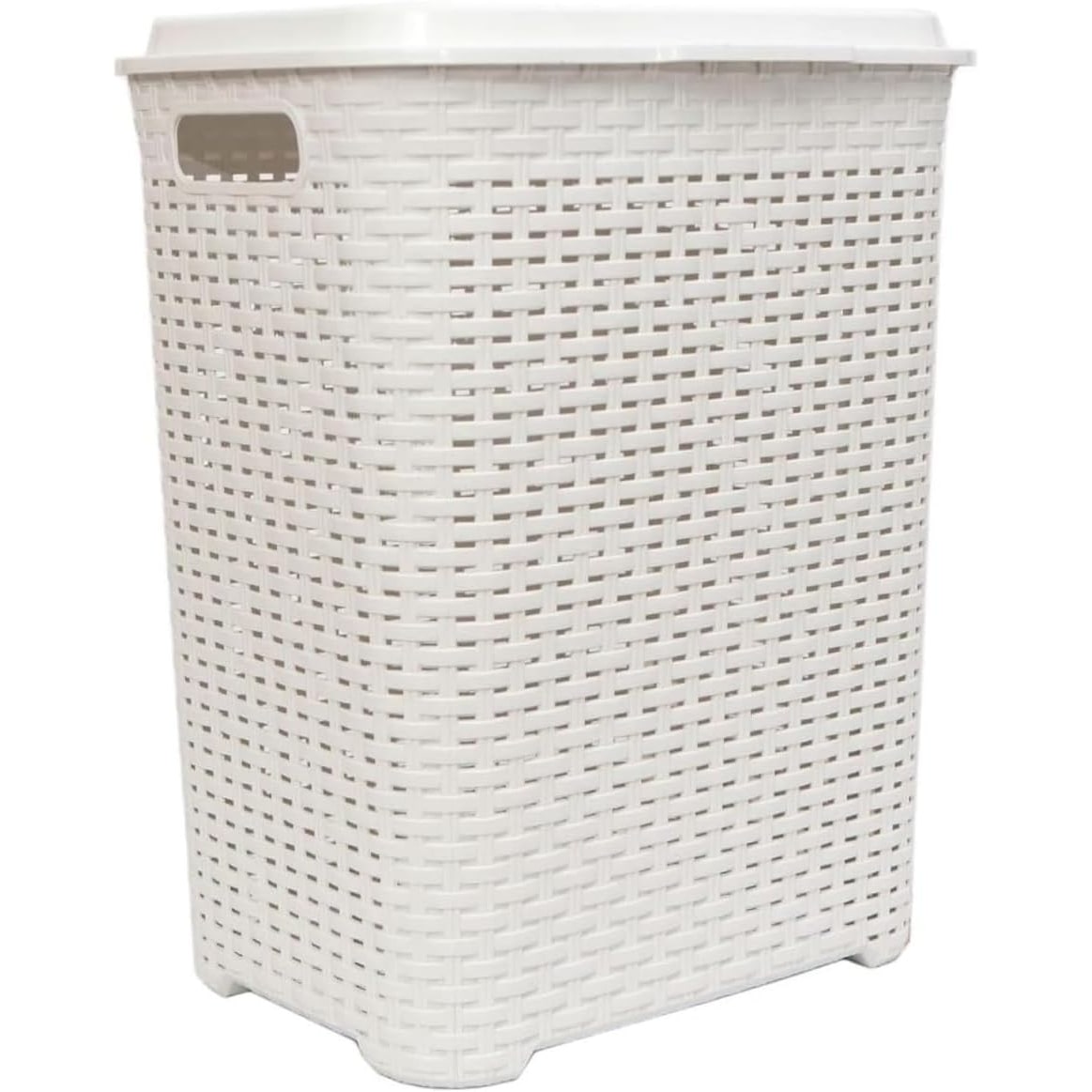 Cesto de roupa suja I Put Everything Cesto de vime de plástico para roupa suja efeito rattan (branco)