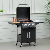 thumbnail of Outsunny barbacoa de gas con 3 quemadores termómetro 2 parrillas de gas con 2 mesas laterales armario de 2 puertas 4 ruedas frenos para BBQ