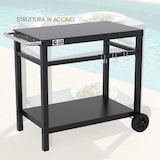 thumbnail of Carrello Portavivande di Servizio con Ruote 2 Ripiani, 3 Ganci Portautensili, per Casa e Giardino Esterno, per BBQ