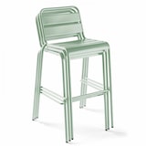 thumbnail of Set van bartafel en 2 hoge stoelen in saliegroen metaal - Oviala