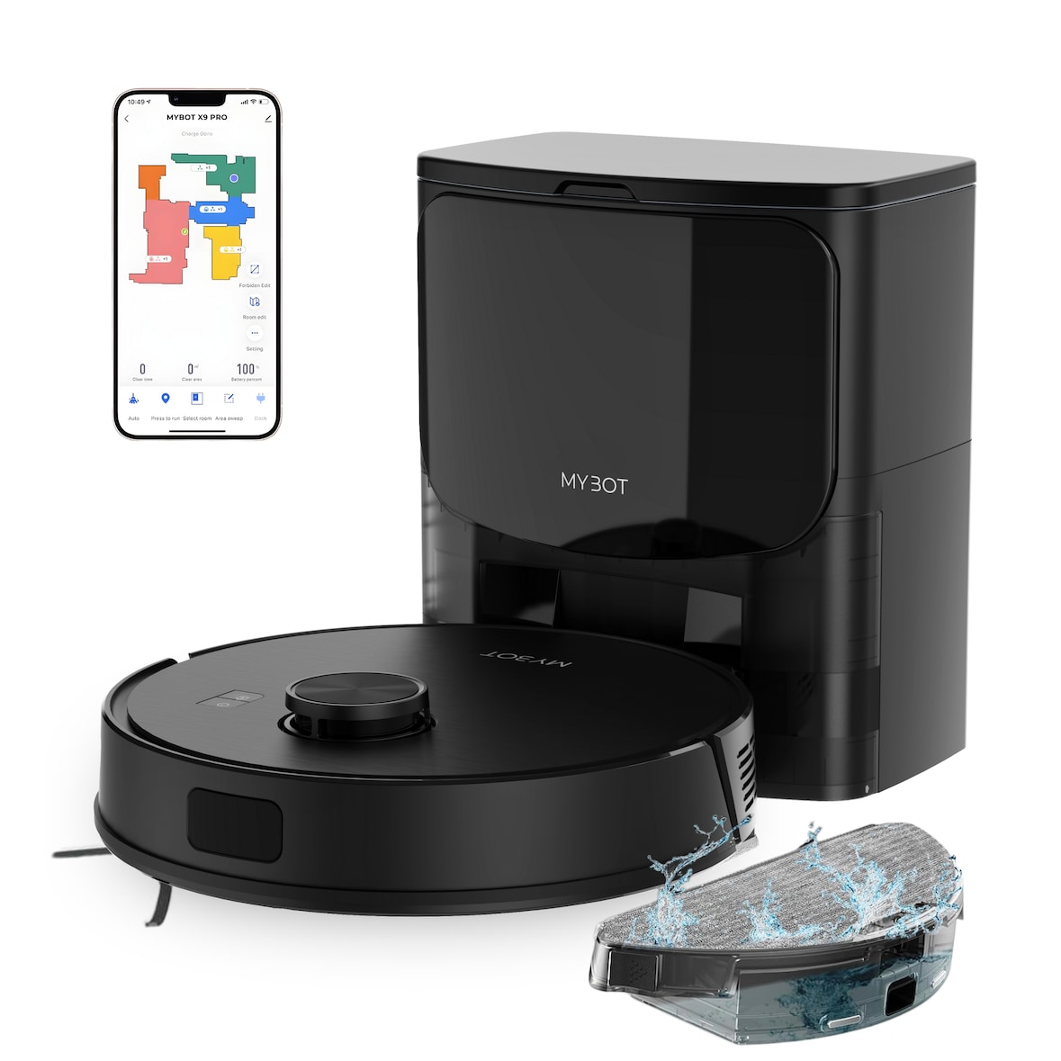 MYBOT X9 PRO - Robotstofzuiger Met Dweilfunctie - 6500PA Zuigkracht - Leegt Automatisch - Ideaal voor Huisdieren -  LDS Laser Navigatie