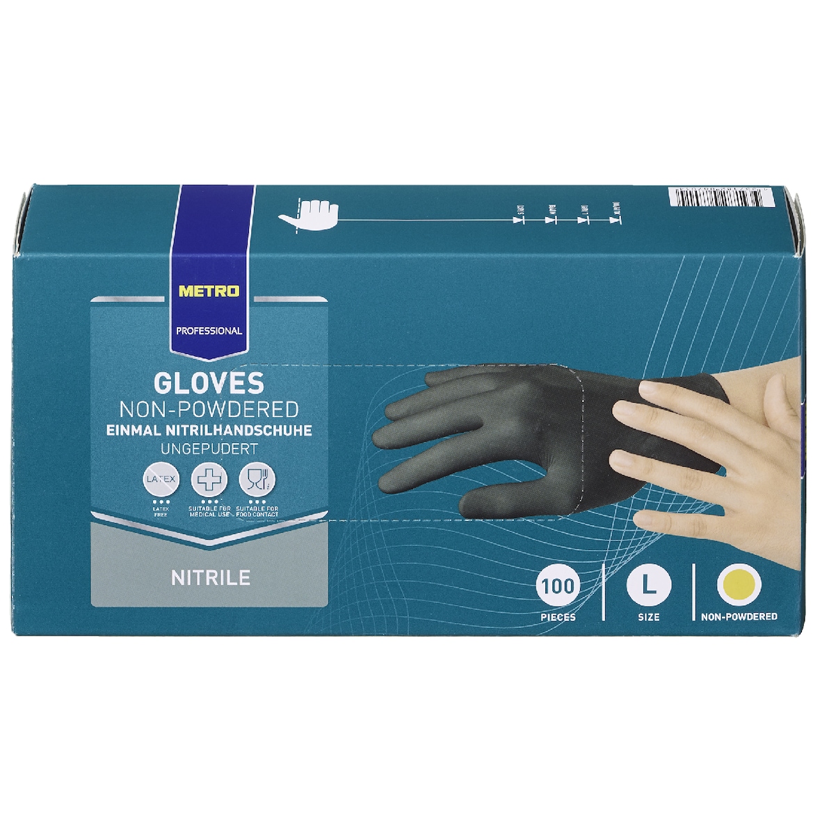 METRO Professional Einmalhandschuhe, Nitril, ungepudert, Größe L, schwarz, 100 Stück
