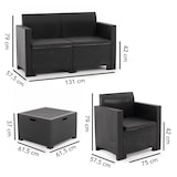 thumbnail of Salon de jardin SALINA en résine effet rotin avec coussins déhoussables, comprenant un canapé deux places, deux fauteuils et une table coffre – Noir