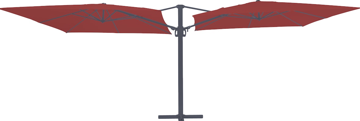 METRO Professional Gastro Dubbele Parasol, Aluminium / Polyester, 3 x 3 m, zwengelopeningsysteem, waterafstotend, rood / grijs