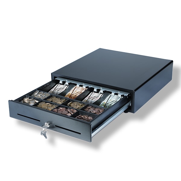 Monepass CD200e2 Cassetto per contanti 410x420mm - 1 milione di cicli - Apertura elettrica tramite connessione RJ11/RJ12 - Nero