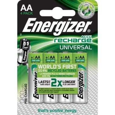ENERGIZER Pile Universal Rechargeable AA LR6 1300 mAh, pack de 4 piles