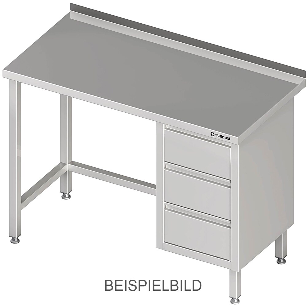 Stalgast Edelstahl Arbeitstisch ohne Grundboden, 1600x600x850 mm, mit 3er Schubladenblock links, ohne Aufkantung, verschweißt