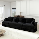 thumbnail of 4-Sitzer Sofa 93x350x83 Chenille Mid-Century modern Wohnzimmer Couch modular komfortabel abnehmbare Rüschenschürze Schwarz