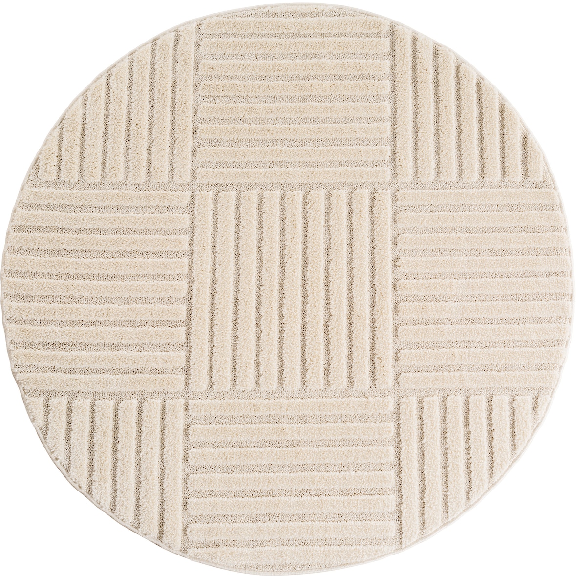 Carpetsale24 Wohnzimmer Teppich Rund 160 cm Creme Hochflor Skandi Boho Karo Design Hoch-Tief Effekt Weicher Flauschig Pflegeleicht für Schlafzimmer
