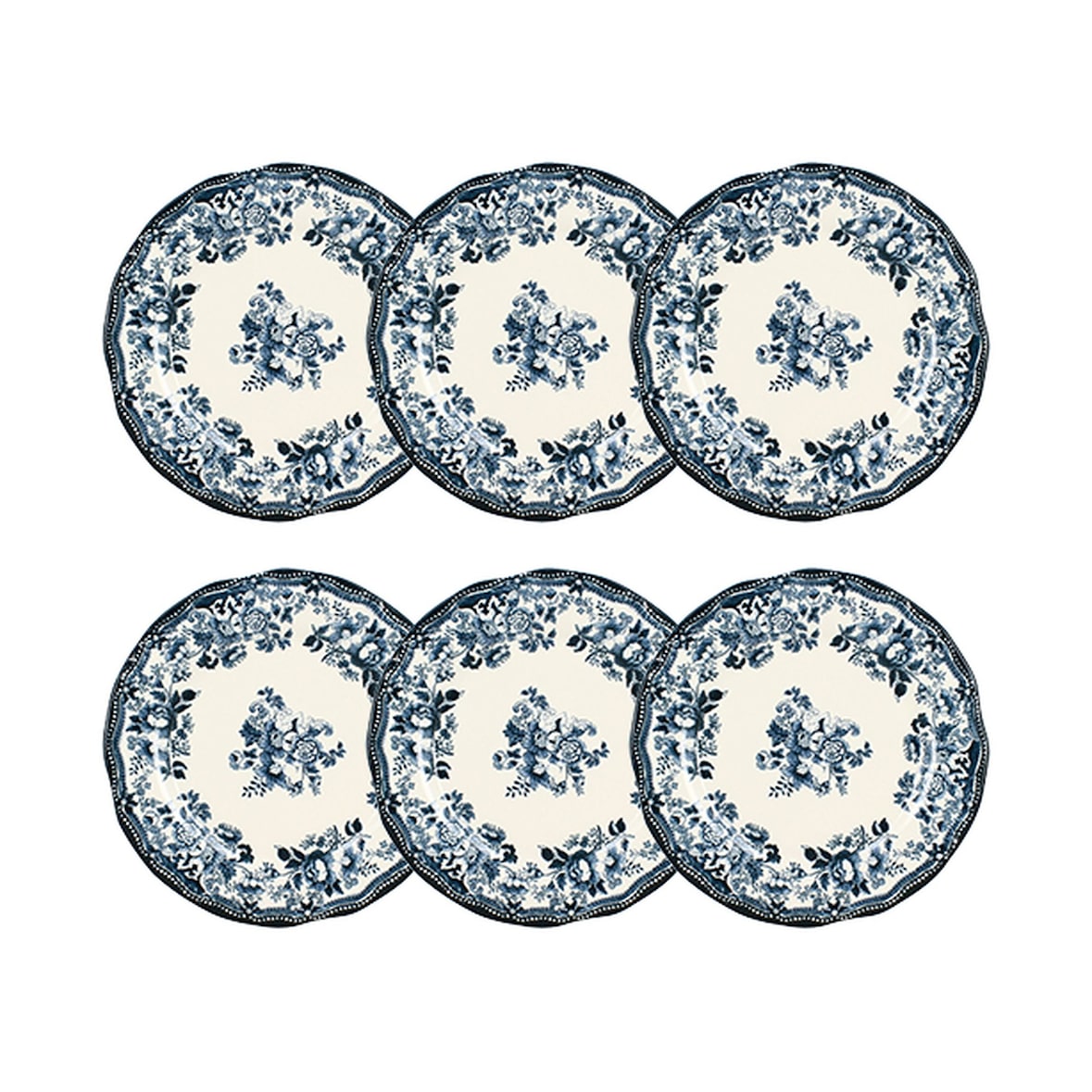 Novastyl - Set van 6 platte borden Faustine 26cm in blauw porselein
