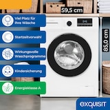 thumbnail of Exquisit Waschmaschine 8kg, Energieeffizienzklasse A, max. 1400 U/Min, Schnellprogramm, Aquastop, ECO, 16 Waschprogramme, WA58014-340A weiss