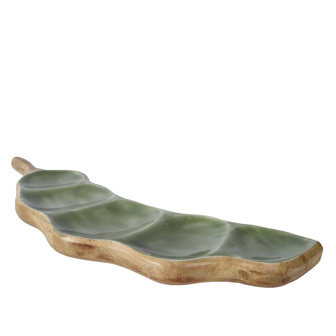 Dekoteller Bohnenform Holz 50cm - Dekoschale Dekotablett Holzteller Holztablett Wohndeko Küche Tischdeko Holzdeko Natur Braun Grün