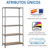 thumbnail of Maderclick schraubenloses Metallregal 5 Böden. Farbe GRAU/HOLZ 2000x1100x400 mm