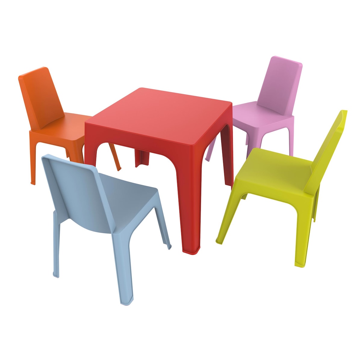 garbar JULIETA Set 4+1 Infantil Silla-Mesa Interior, Exterior Azul Cielo/Rosa/Rojo/Naranja/Verde Lima