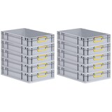 thumbnail of PROREGAL SparSet 10x Eurobox NextGen Color, HxBxT 12x40x60cm, 23 Liter, Griffe gelb zu, Grau, Eurobehälter, Box, Transportbehälter