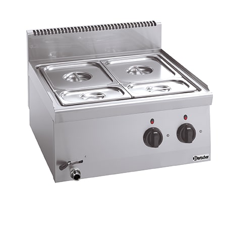 Bain Marie | Elektrisch | 2.8kW | 1x 1/1 + 2x 1/4 GN | Met Aftapkraan | 600x600x290(h)mm