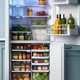 thumbnail of Relaxdays Kühlschrank Organizer, 3er Set, stapelbar, 3 Abtropfkörbe, Lebensmittel Organizer mit Deckel, transparent/weiß