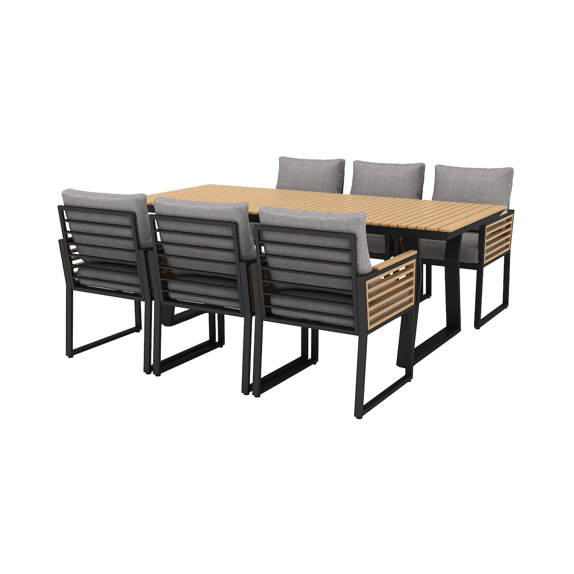 METRO PROFESSIONAL Outdoor-Essgruppe Ateo 7-tlg., Alu/Eukalyptusholz, 6 Stühle und 1 Esstisch, mehrfarbig