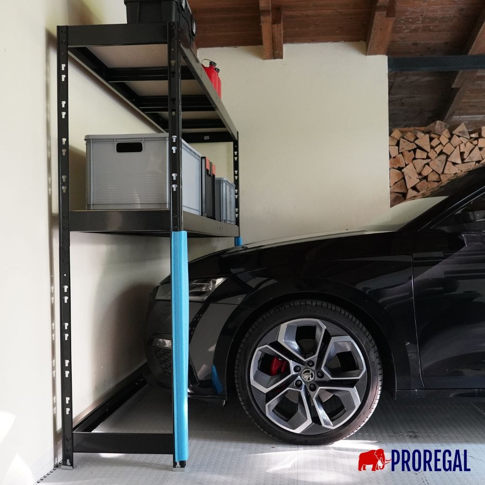 PROREGAL Garagenregal HERCULES platzsparend unterfahrbar HxBxT 180x240x50cm 2 Lagerebenen Fachlast 300kg Schwarz Lagerregal Schwerlastregal