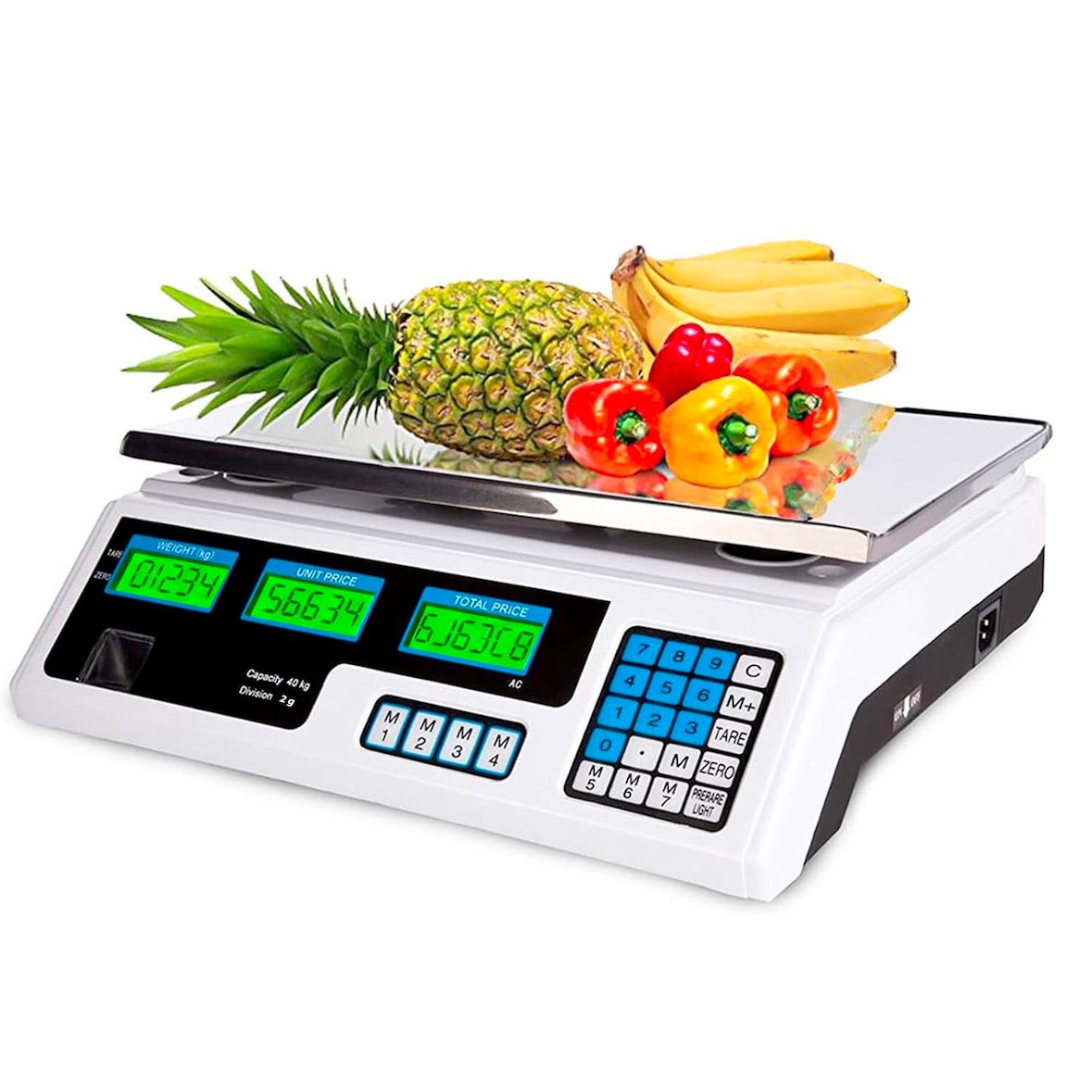 Bilancia Elettronica Digitale Professionale Fino A 40 kg Con Piatto in Acciaio Inox Precisione 2 g Triplo Display Elettrica e Batteria 34x33x11.3 cm